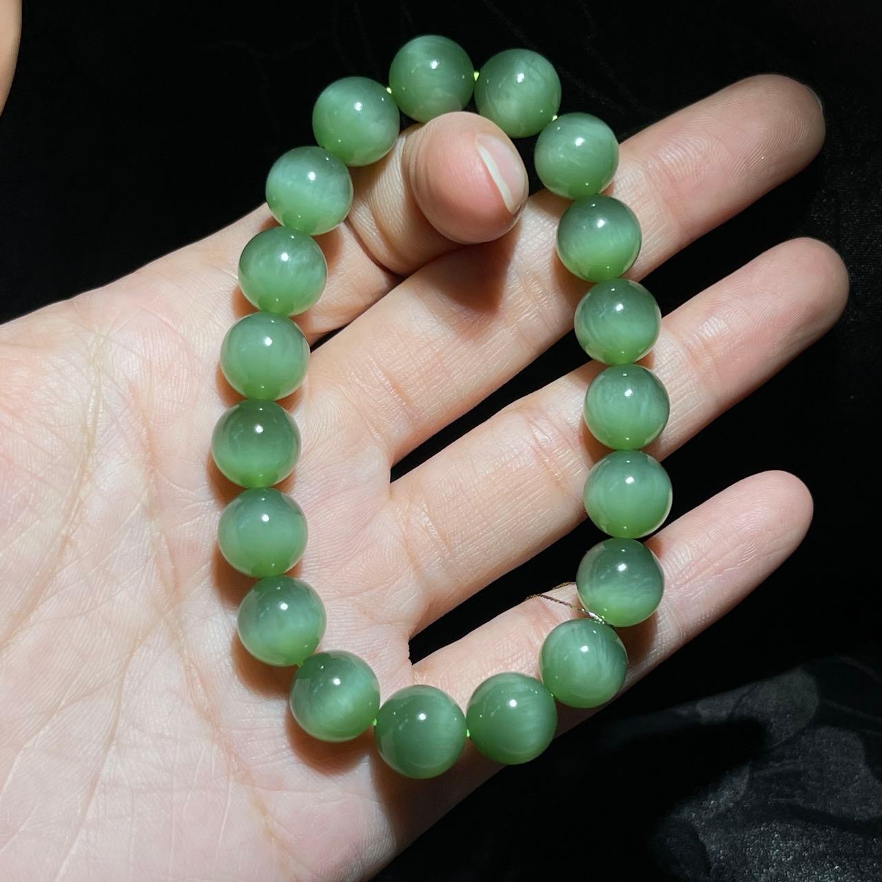 和田玉碧玉猫眼手串（29.6g）