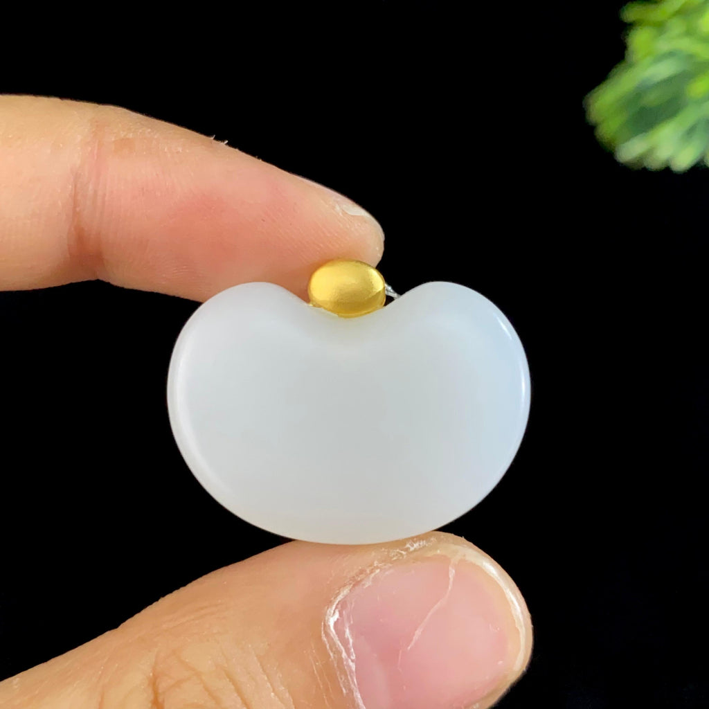 和田玉18k金羊脂白玉平安锁吊坠（6.8g）