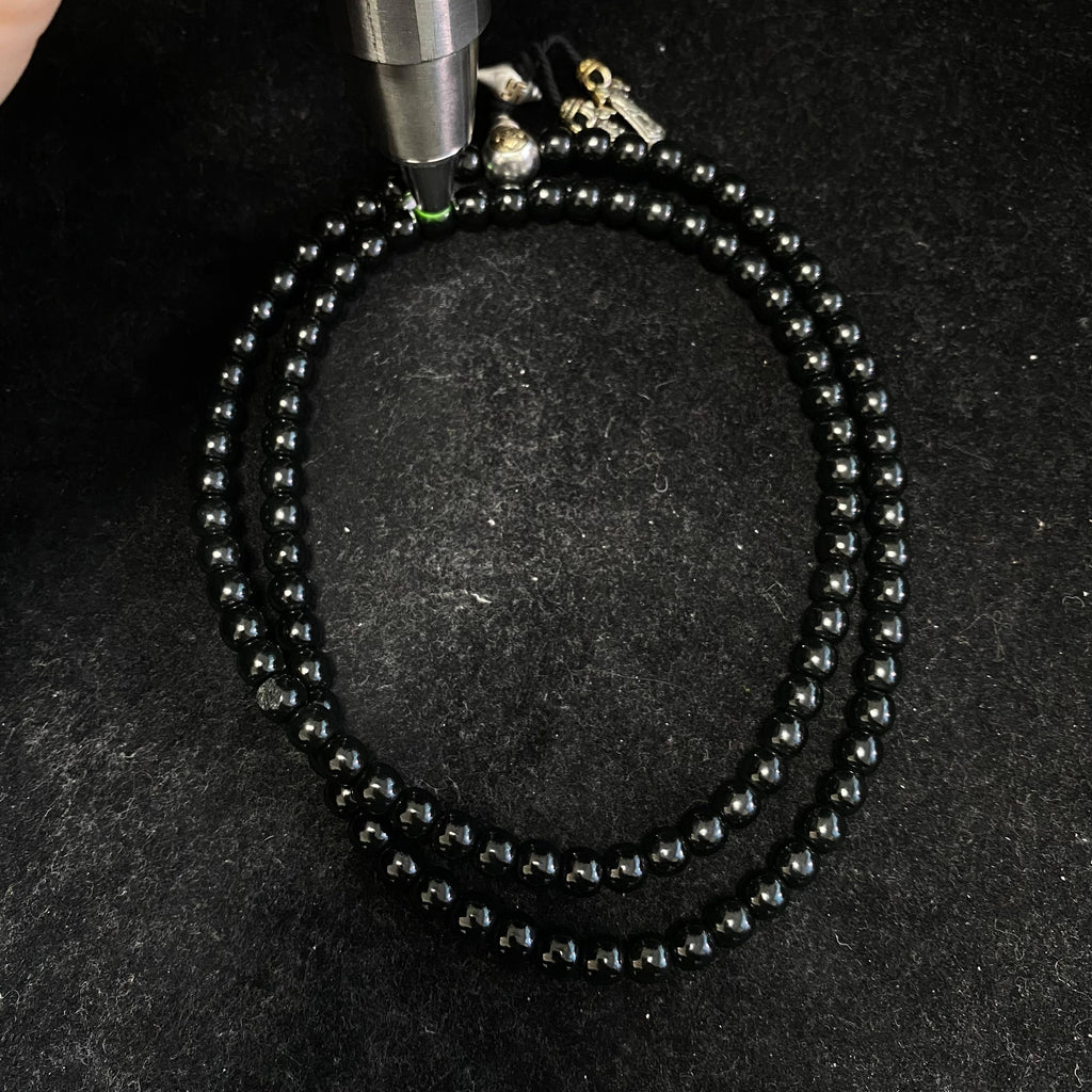 和田玉籽料黑青老型珠项链（71.9g）