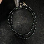 和田玉籽料黑青老型珠项链（71.9g）