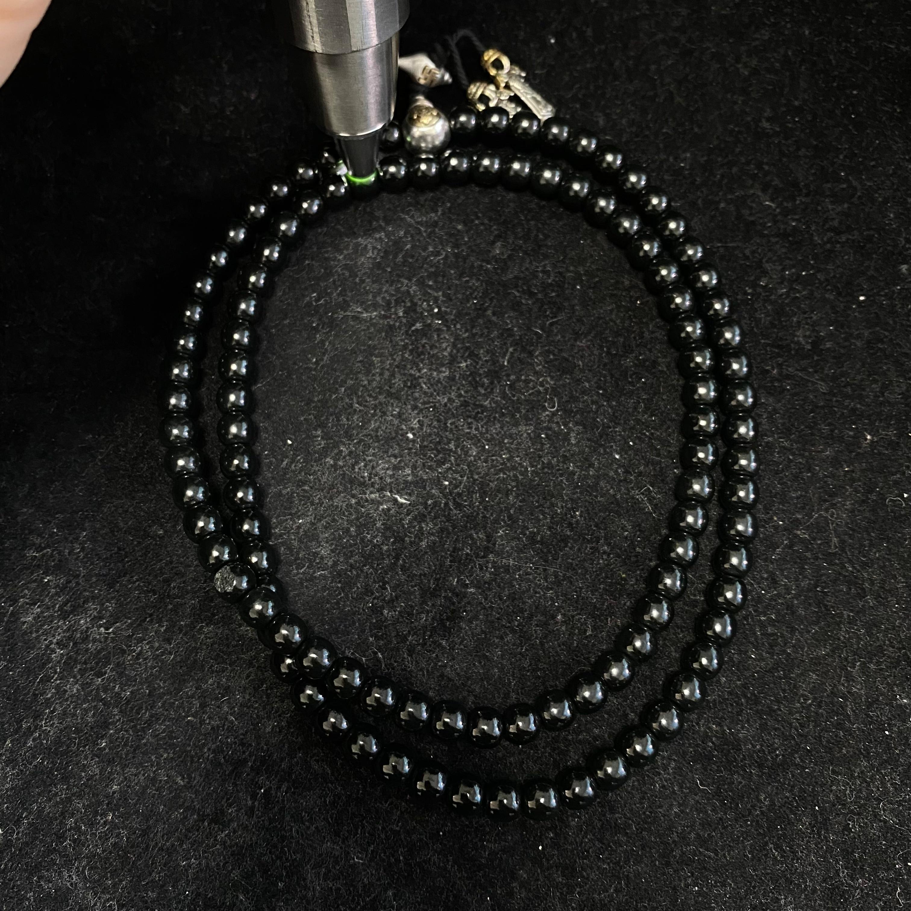 和田玉籽料黑青老型珠项链（71.9g）