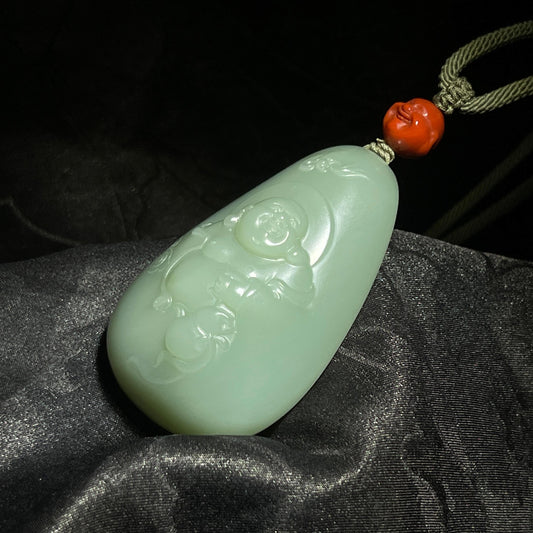 和田玉碧玉粉青佛公（39.6g）