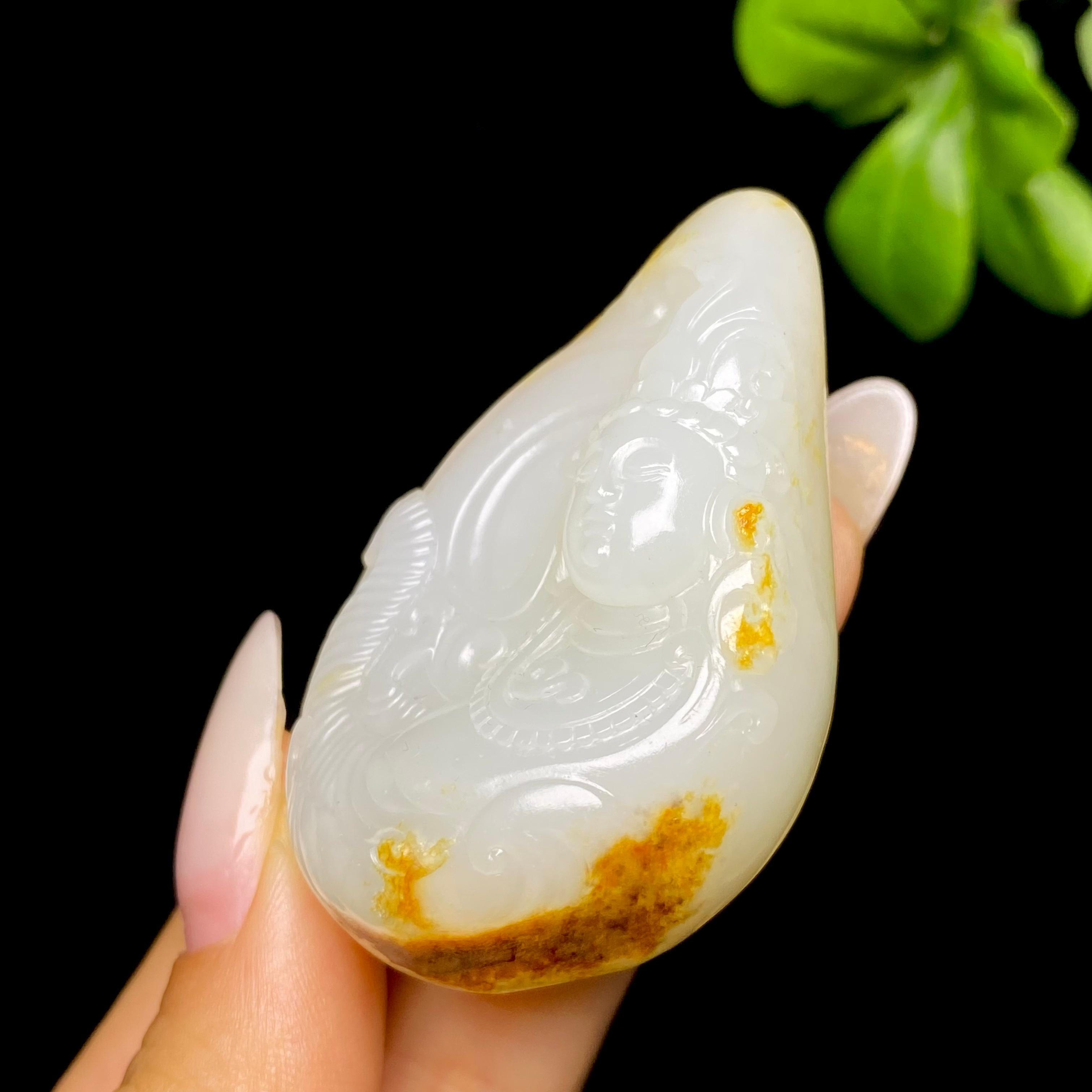 和田玉籽料文殊菩萨HZ2606073063（38.2g）