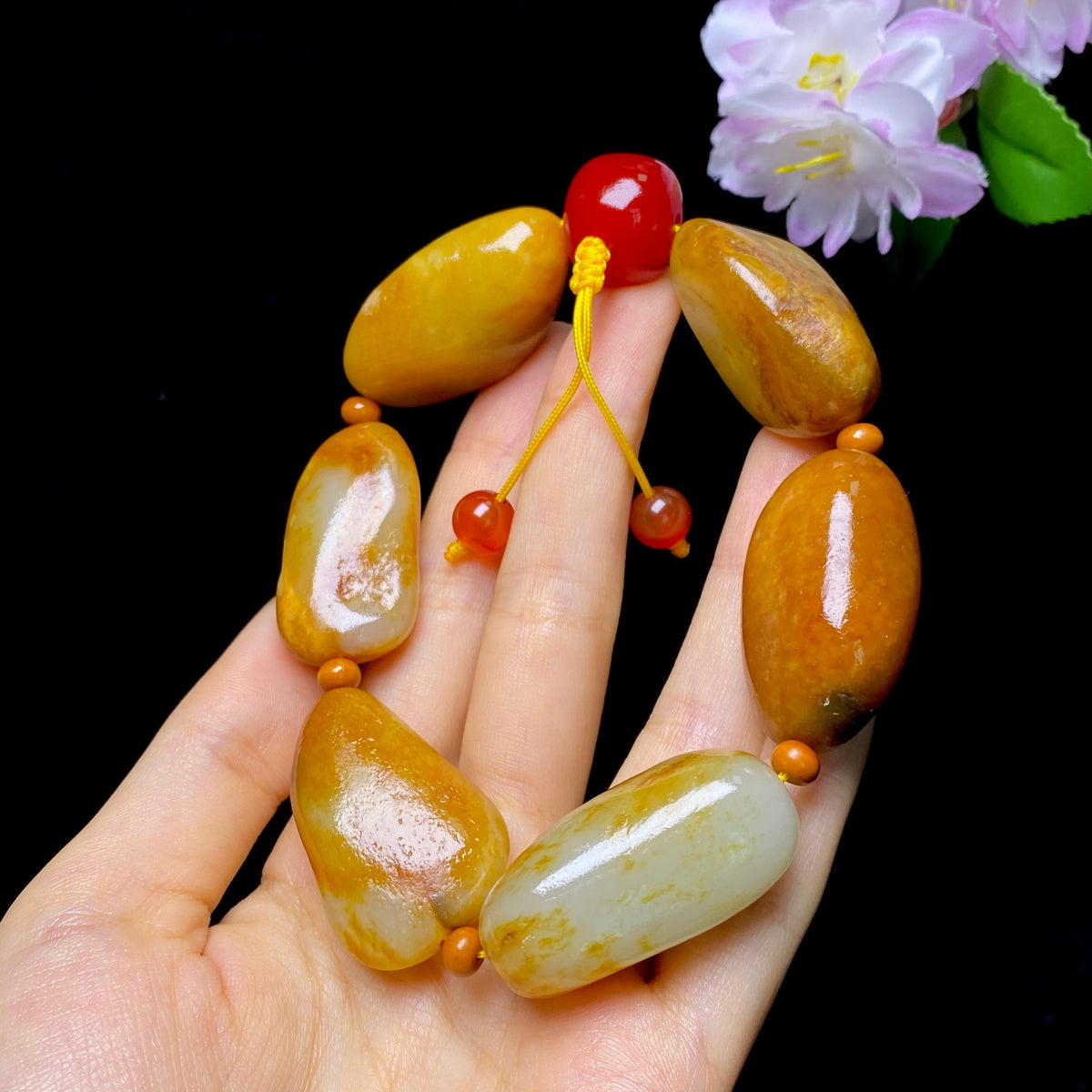 和田玉黄沁皮籽料手串（115.28g）