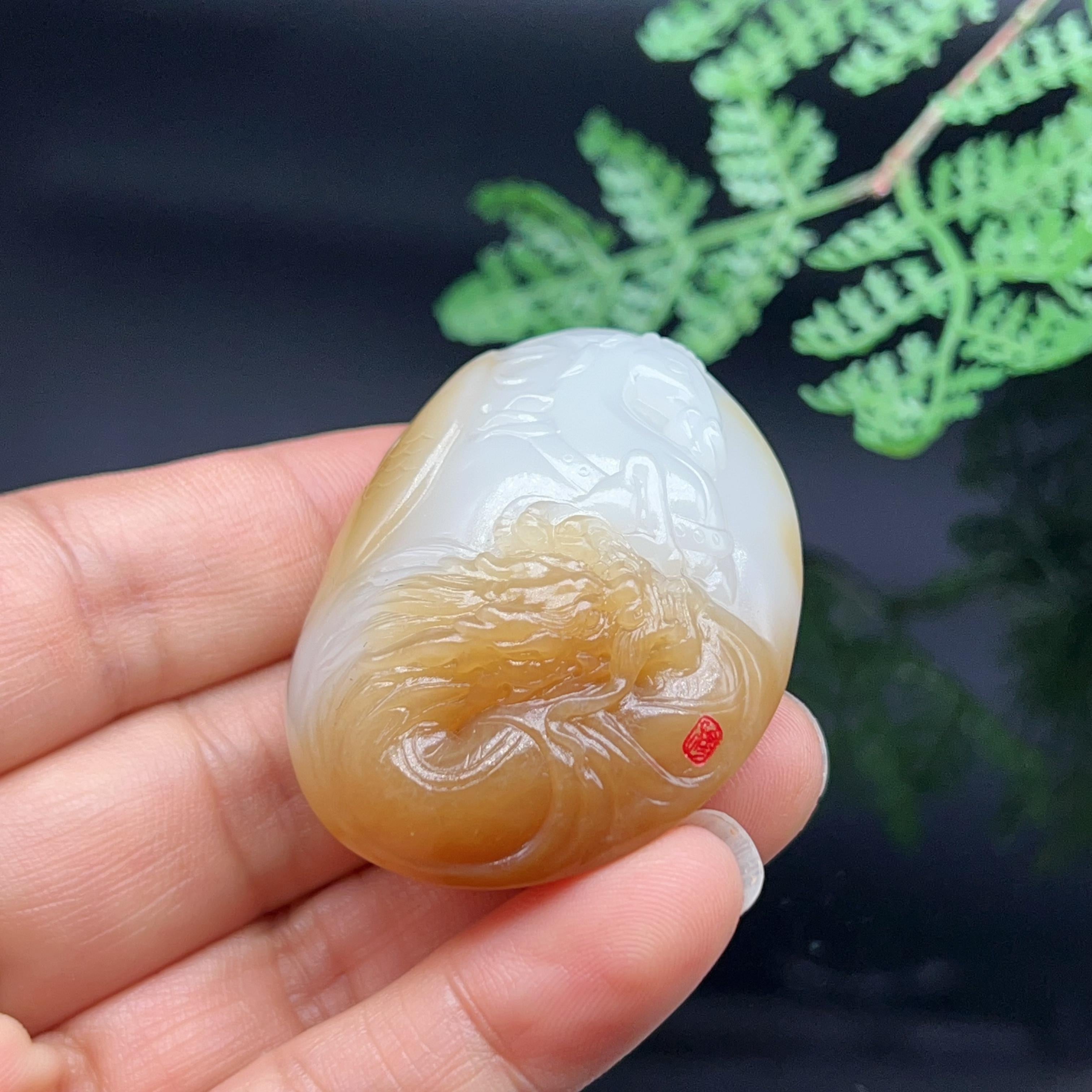 和田玉糖羊脂白玉龙马精神挂件（51.649g）