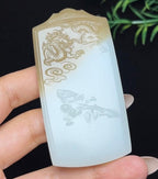 和田玉糖白羊脂玉山水龙牌（81.8g）