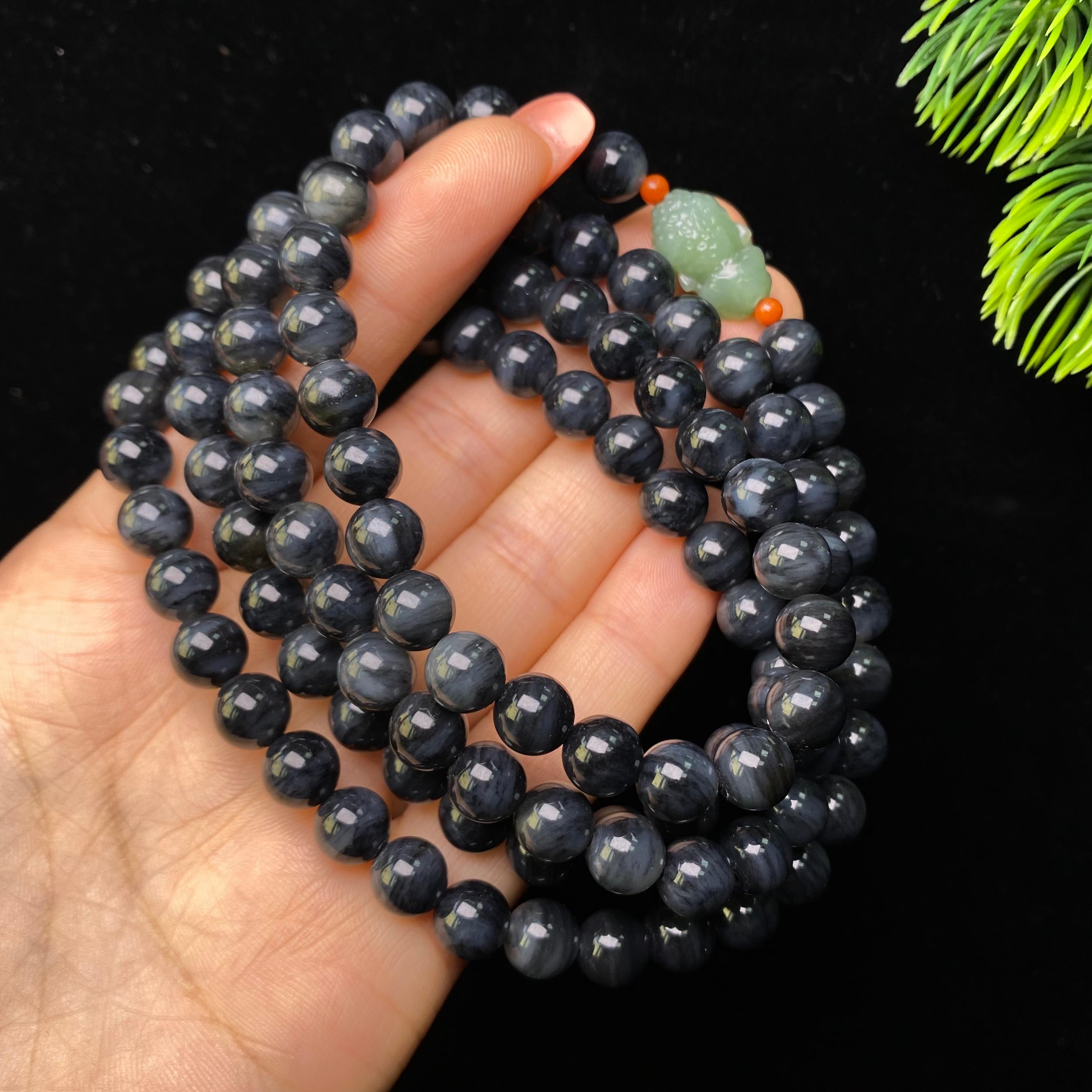 和田玉青花圆珠项链（87.2g）