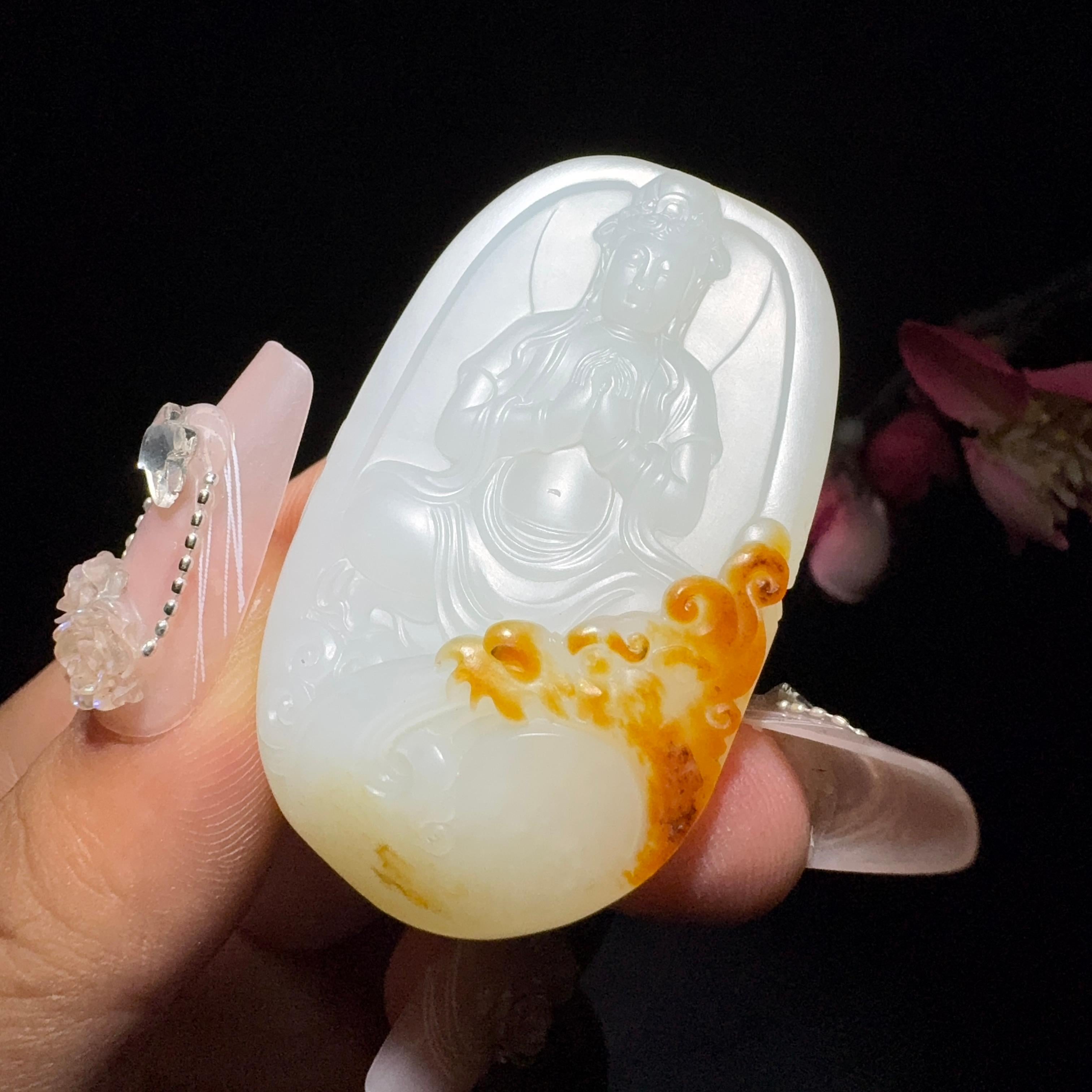 和田玉籽料挂件御龙观音（28.6g）