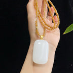 和田玉-18k金羊脂白玉平安牌吊坠（29.4g）