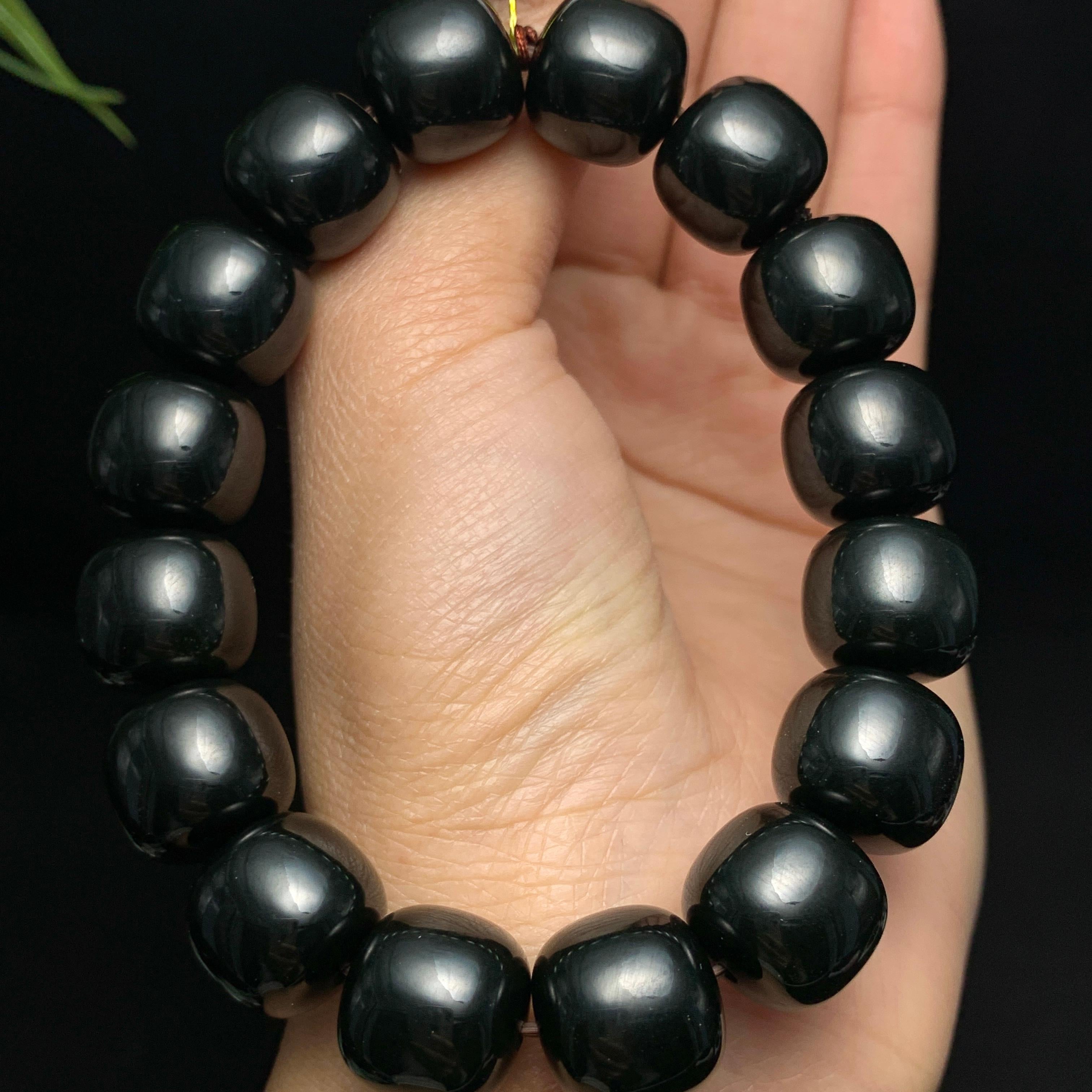 收藏级和田籽料黑青老型珠手串（75.5g）