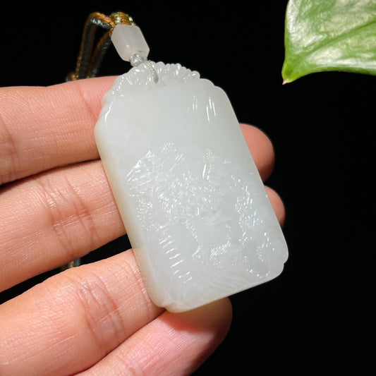 和田玉籽料满皮洒金皮山水牌（34.9g）