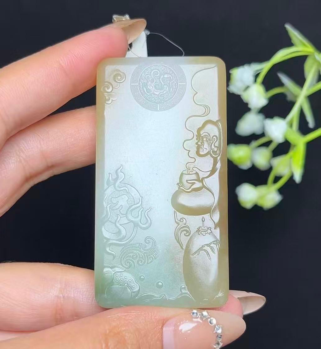 和田玉糖白带翠观音悟道（53.2g）