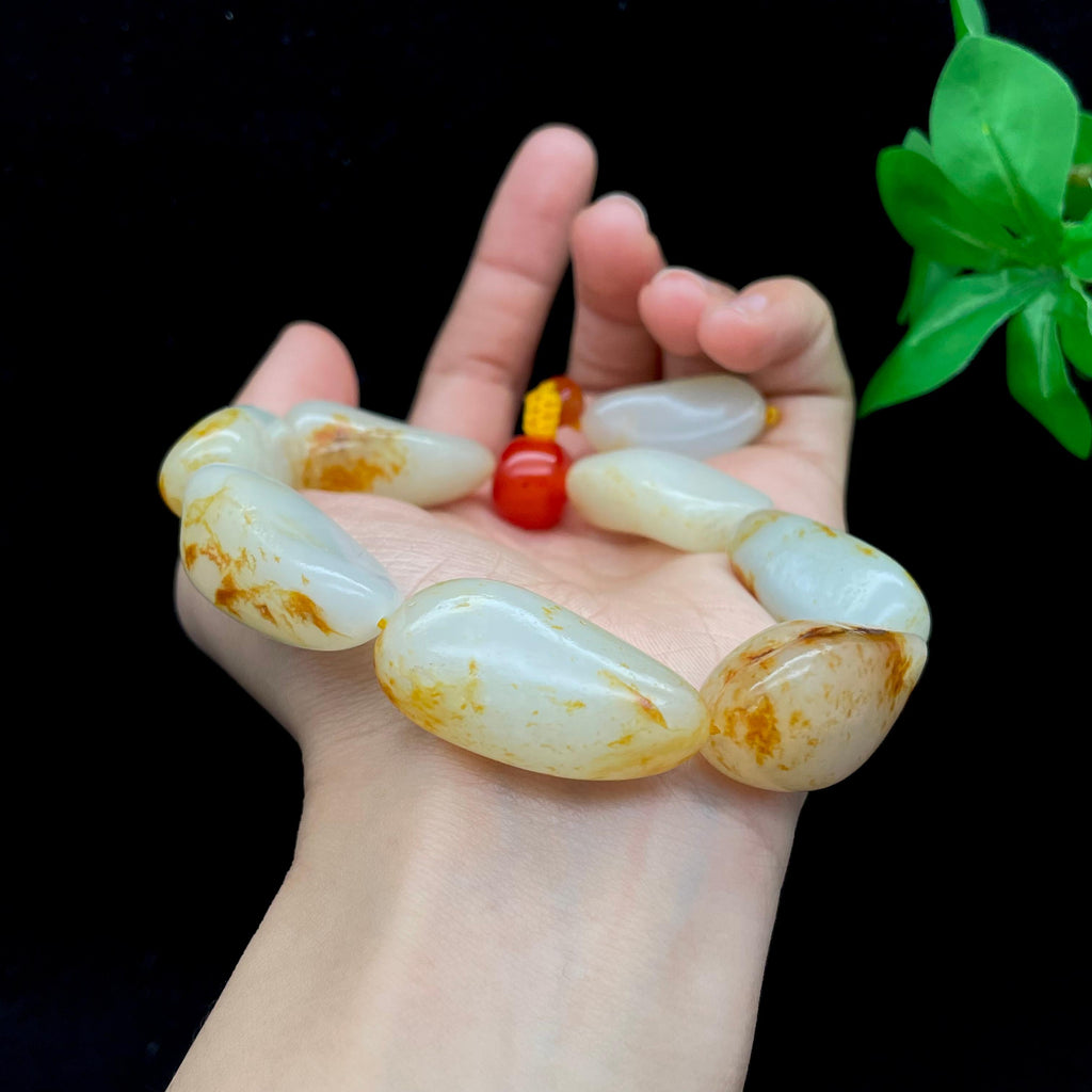 和田玉洒金皮籽料【精品手串】（98.3g）