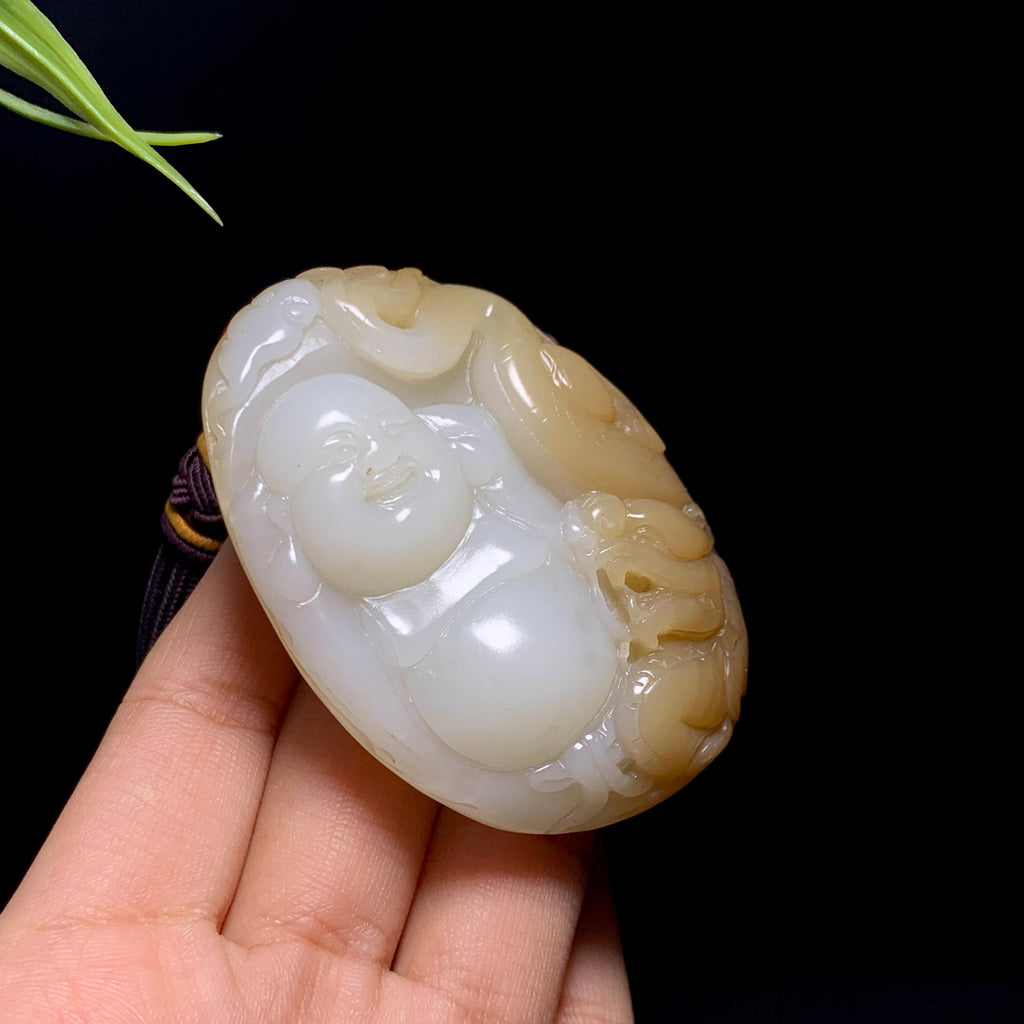和田糖白玉弥勒佛手把件（83.0g）