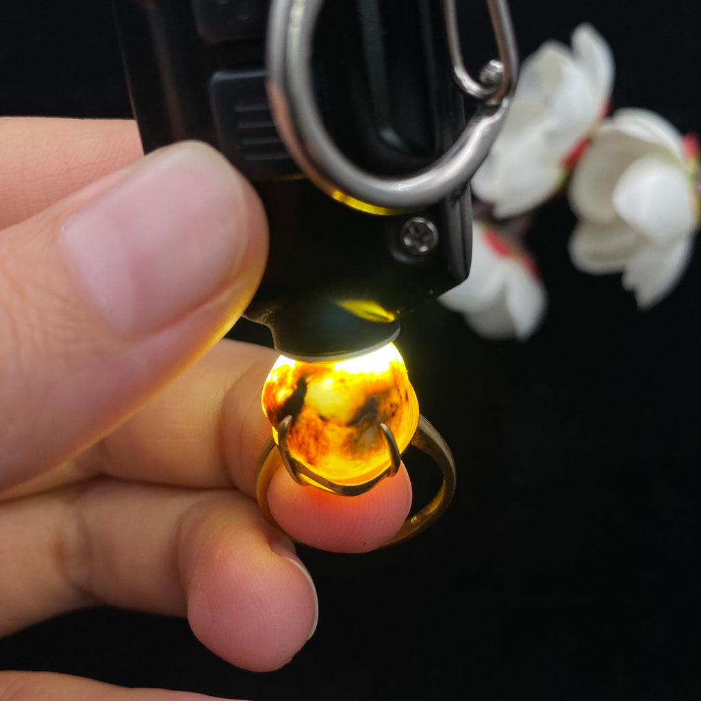 和田玉-红皮白肉籽料18k金镶【包金戒指】（6.2g）