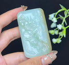 和田玉糖白带翠青莲花观音山水牌（76.2g）