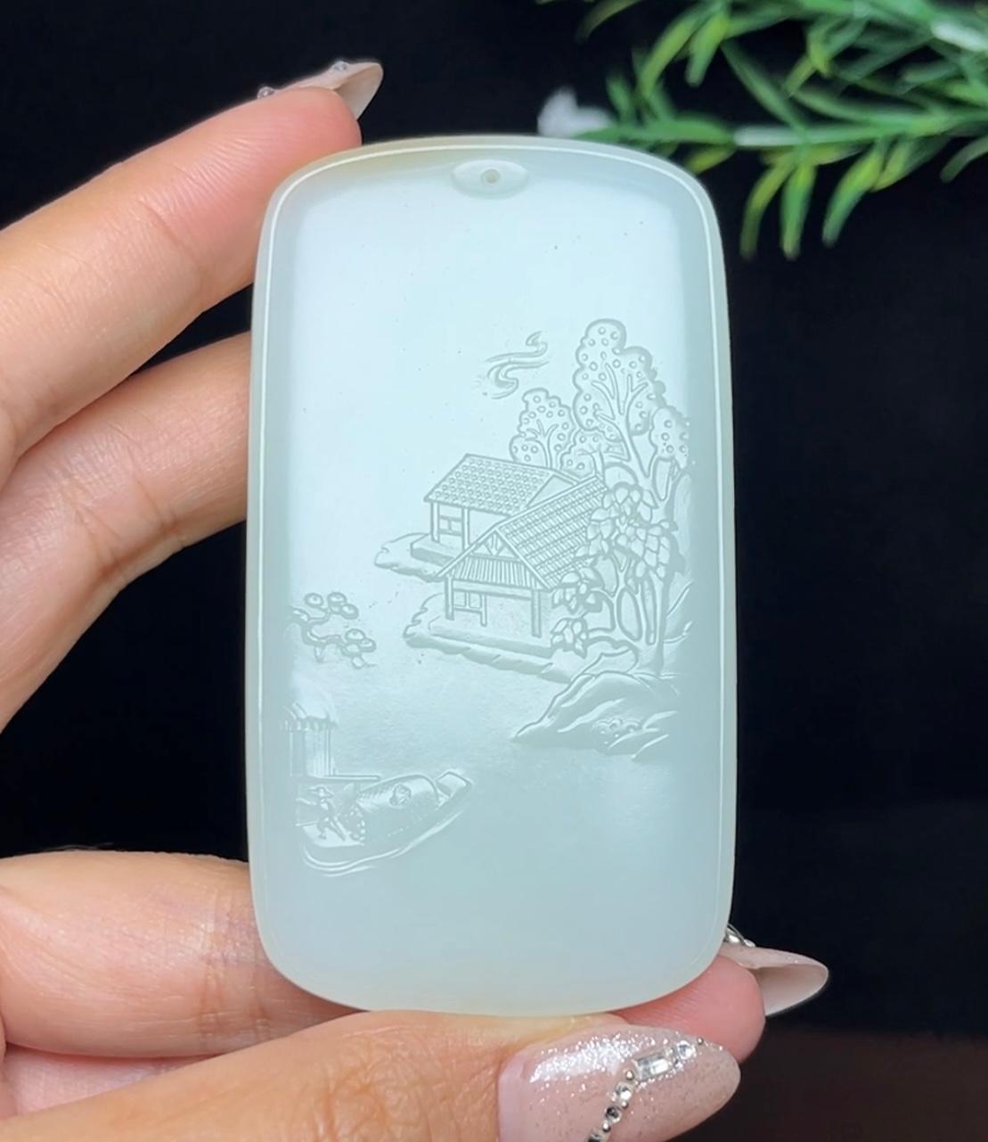 和田玉糖白料安居乐业山水牌（78.3g）