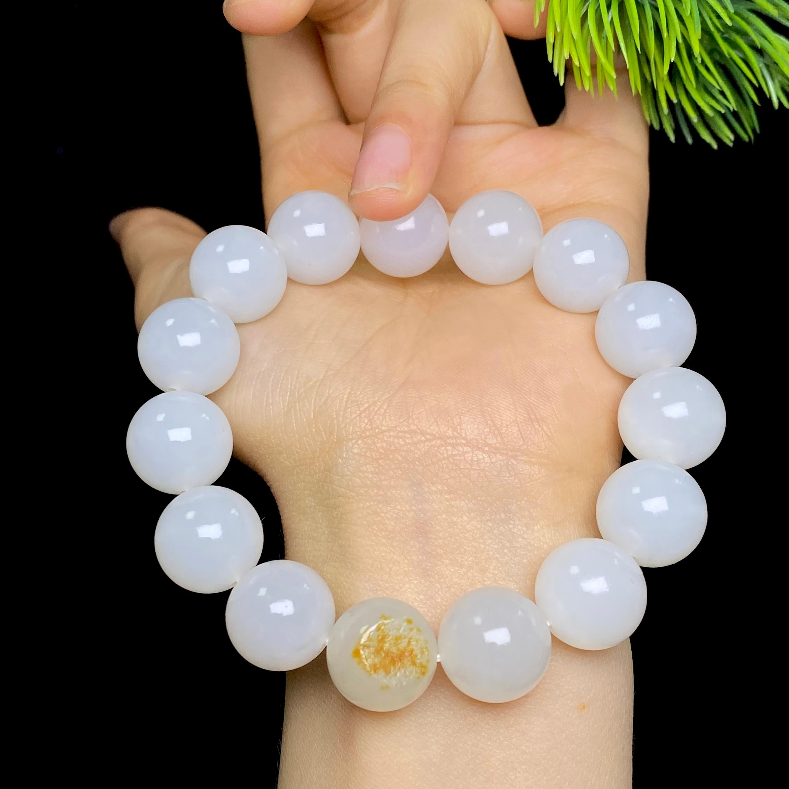 和田玉籽料白玉圆珠手串（62.4g）