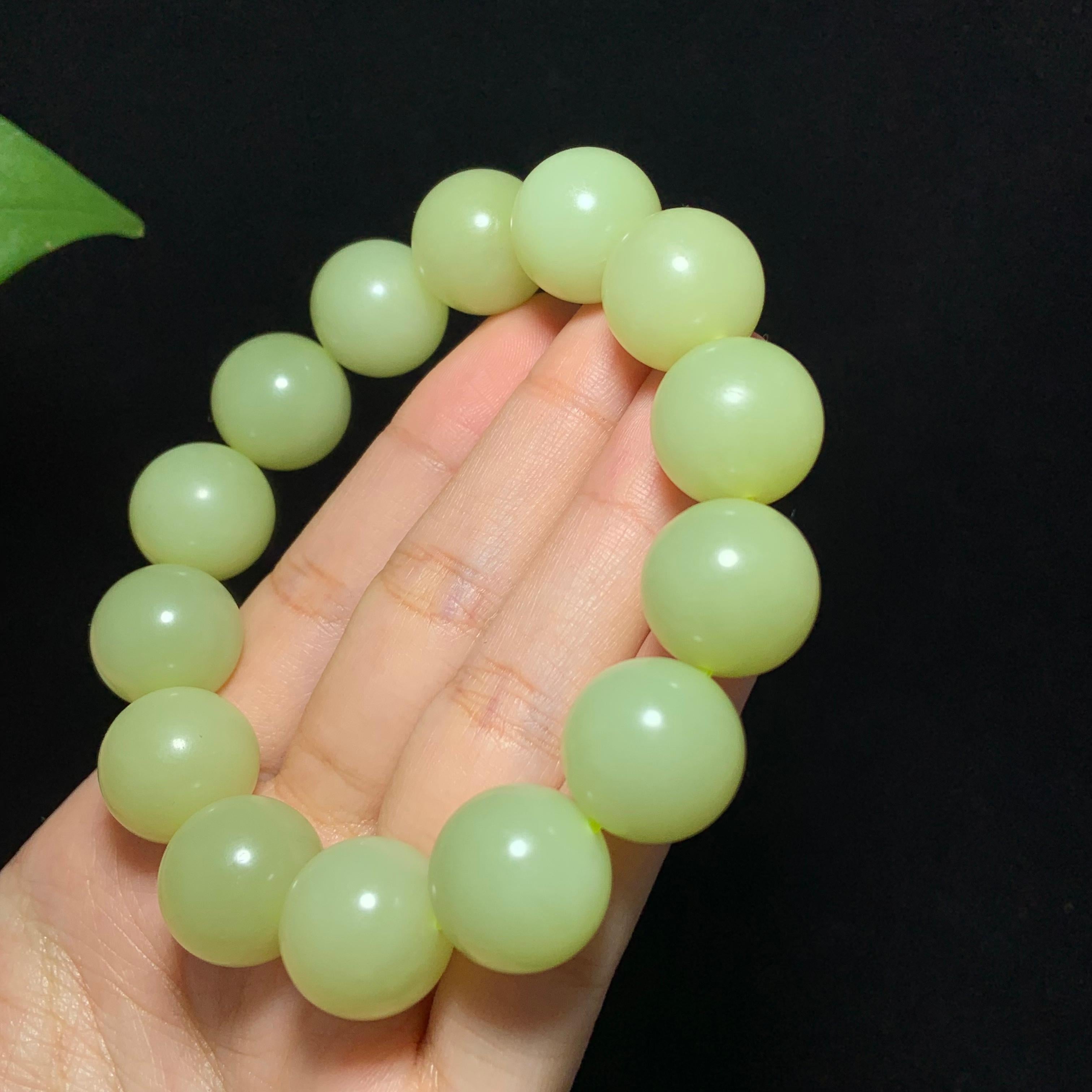 收藏级和田山料黄口圆珠手串（88.5g）