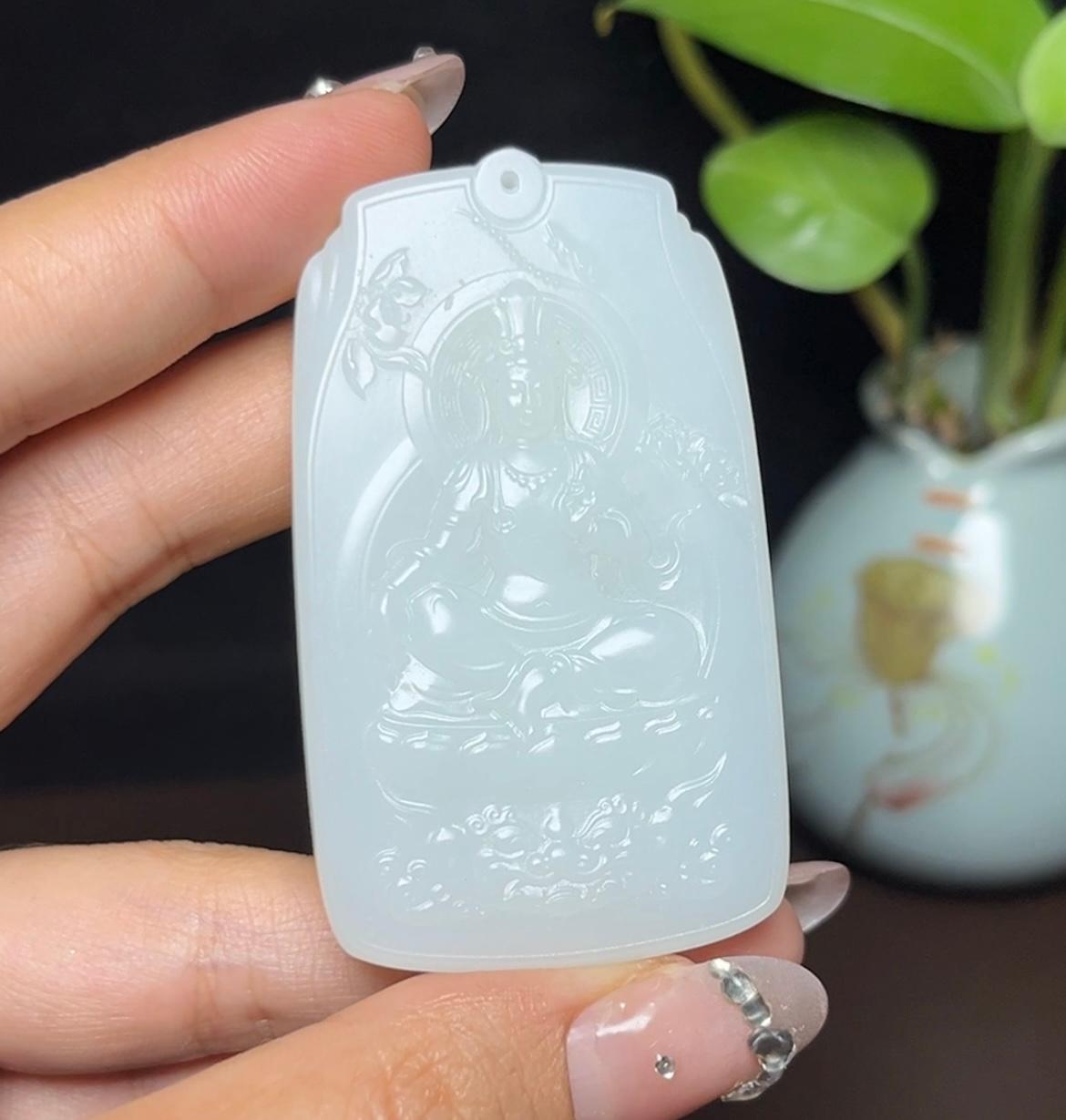 和田羊脂玉观音山水牌（47.2g）