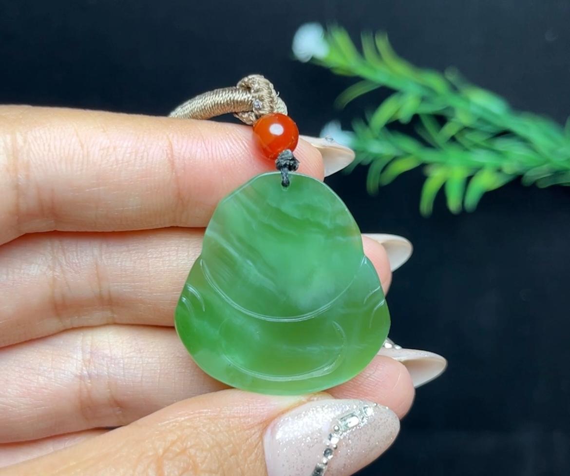 和田玉碧玉猫眼正装佛公（18.0g）