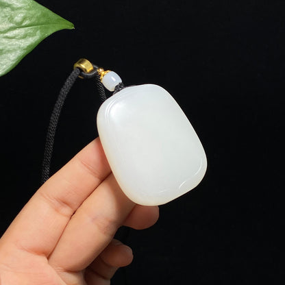 和田玉羊脂白平安无事牌（44.4g）