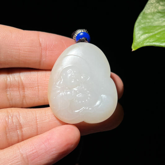 和田玉籽料洒金皮佛公挂件（17.7g）