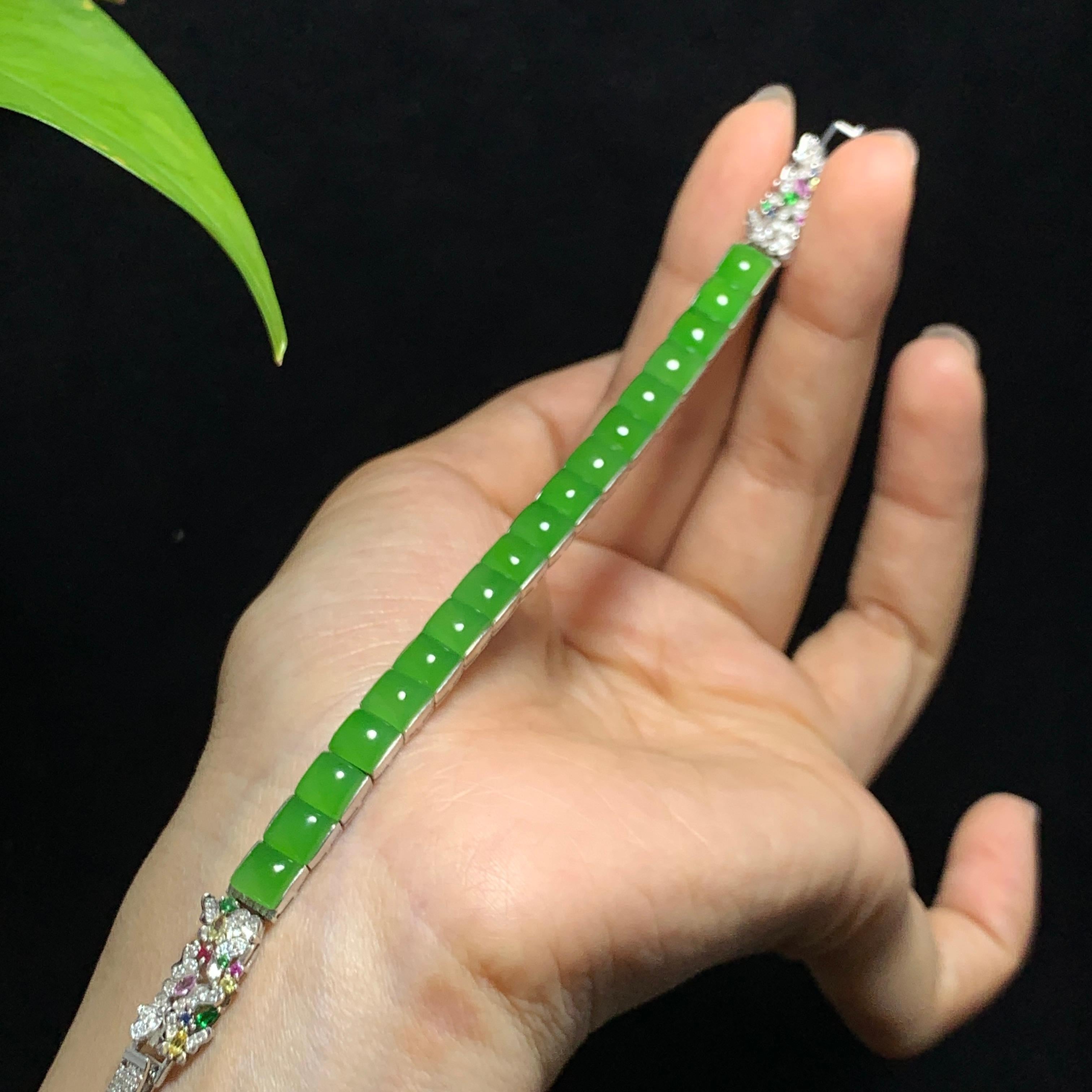 18k金镶玉碧玉苹果绿手链（17.6g）