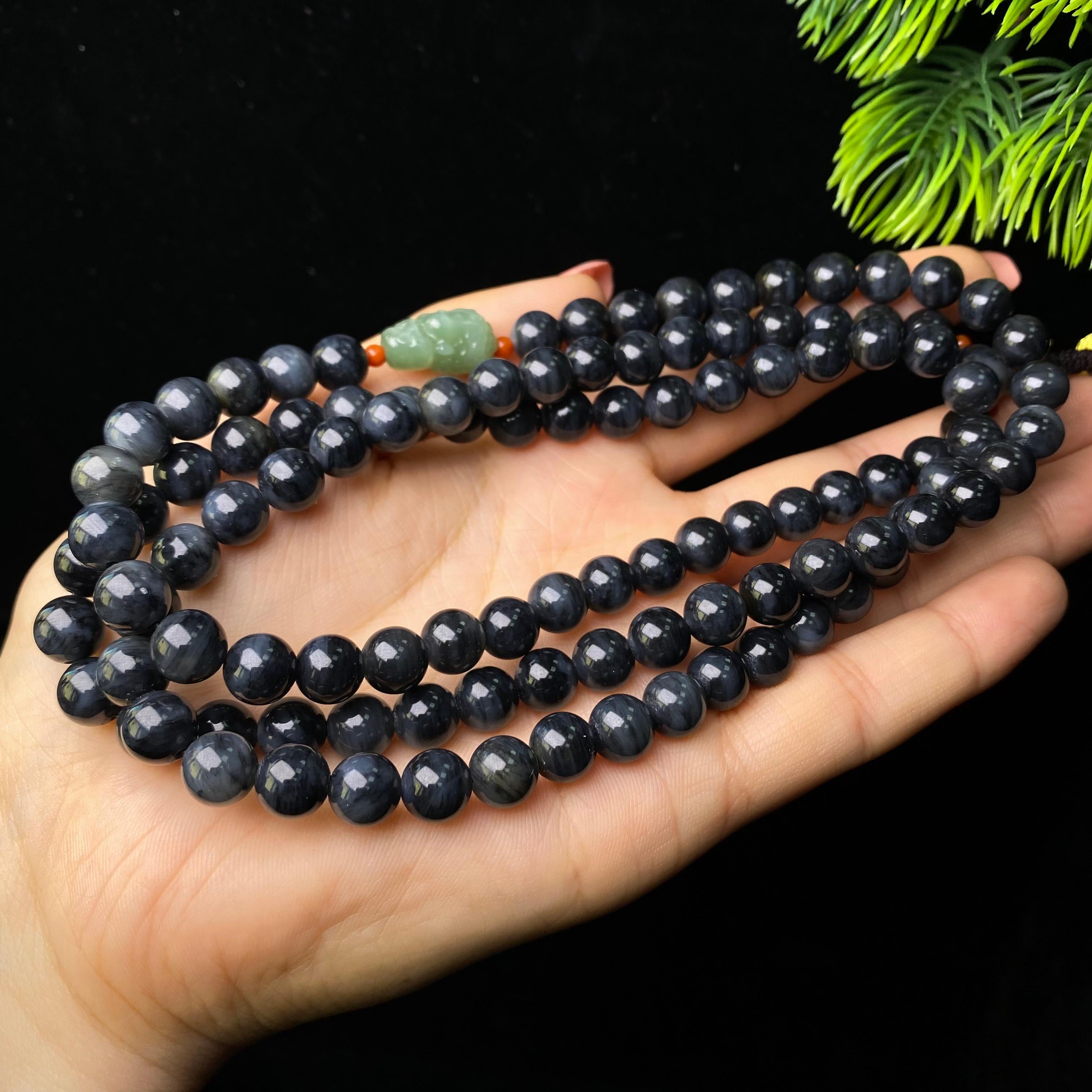 和田玉青花圆珠项链（87.2g）