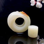 和田玉白玉籽料带翠【连年有余】扳指（72.3g）