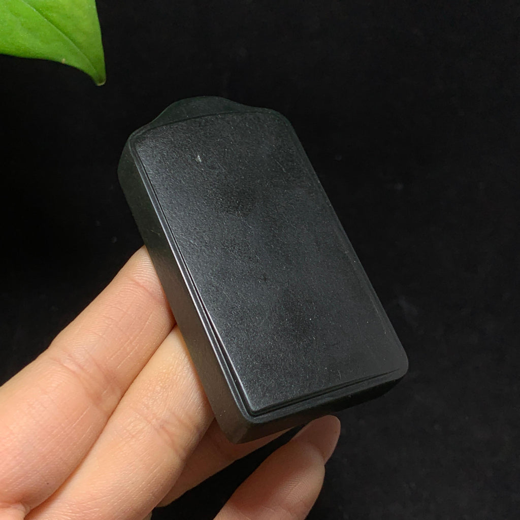 和田籽料黑青无事牌挂件（83.5g）