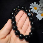 和田玉籽料黑青老型珠手串（75.9g）