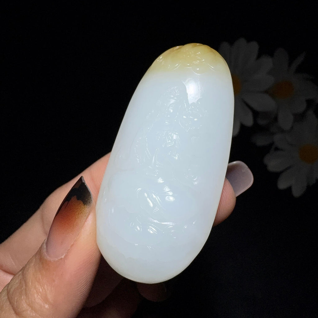 和田玉糖白大势至菩萨（40.6g）