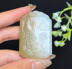 和田玉糖白羊脂白玉武财神关公山水牌（47.2g）