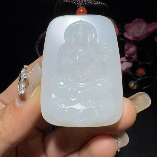 和田玉白玉挂件莲花观音（46.3g）
