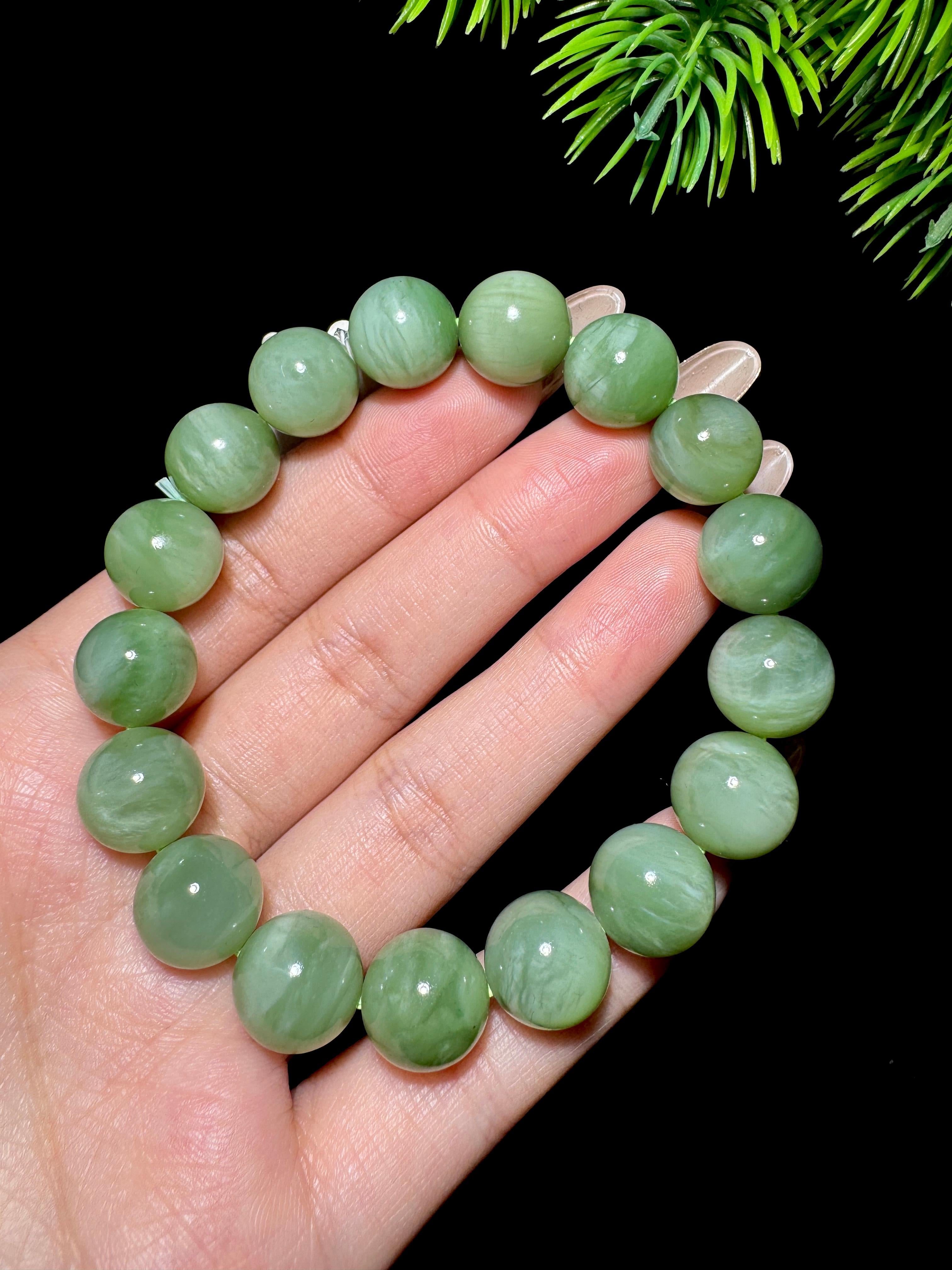 和田玉碧玉圆珠手串（45.2g）