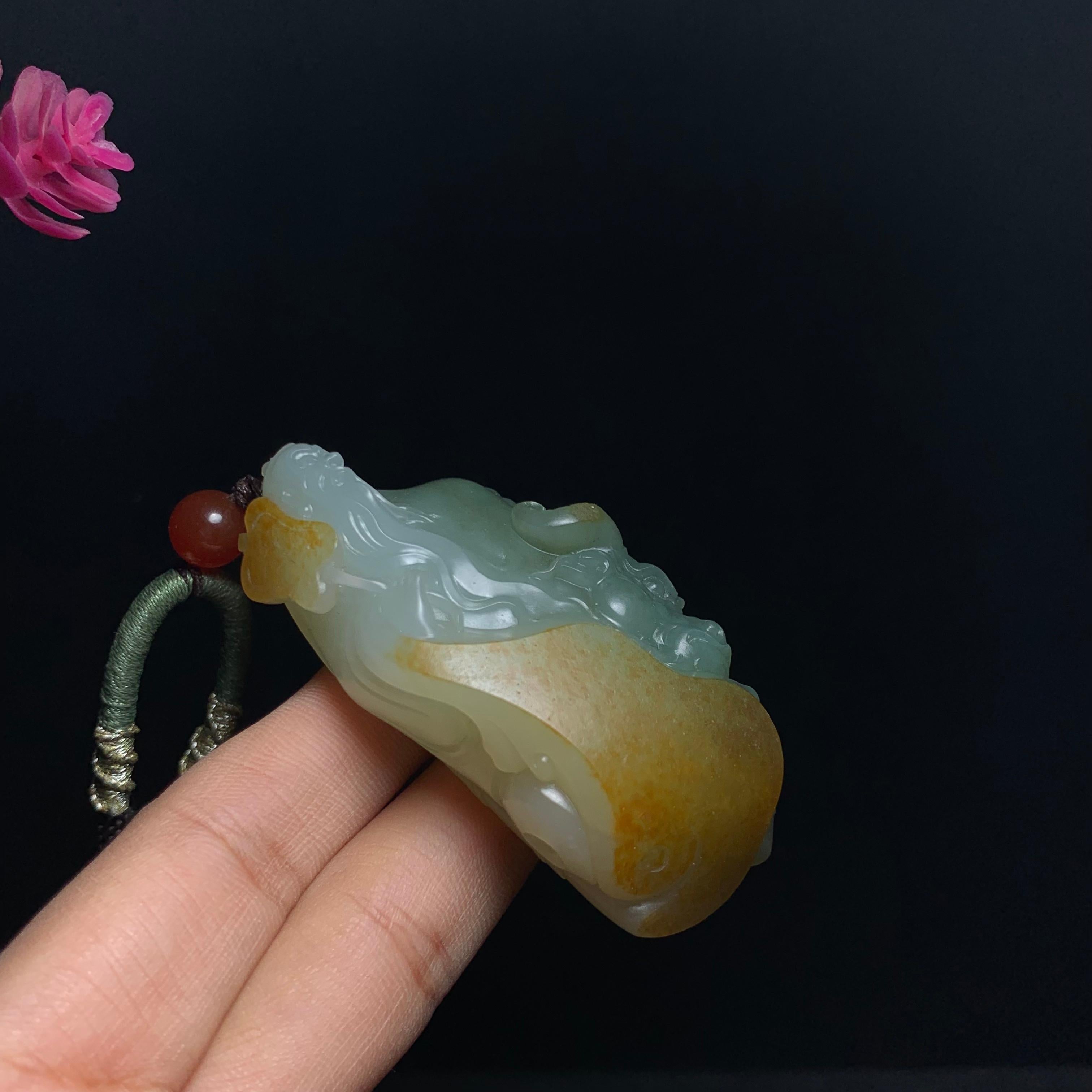 高品质玉龙喀什河洒金皮籽料老子问经（62.5g）