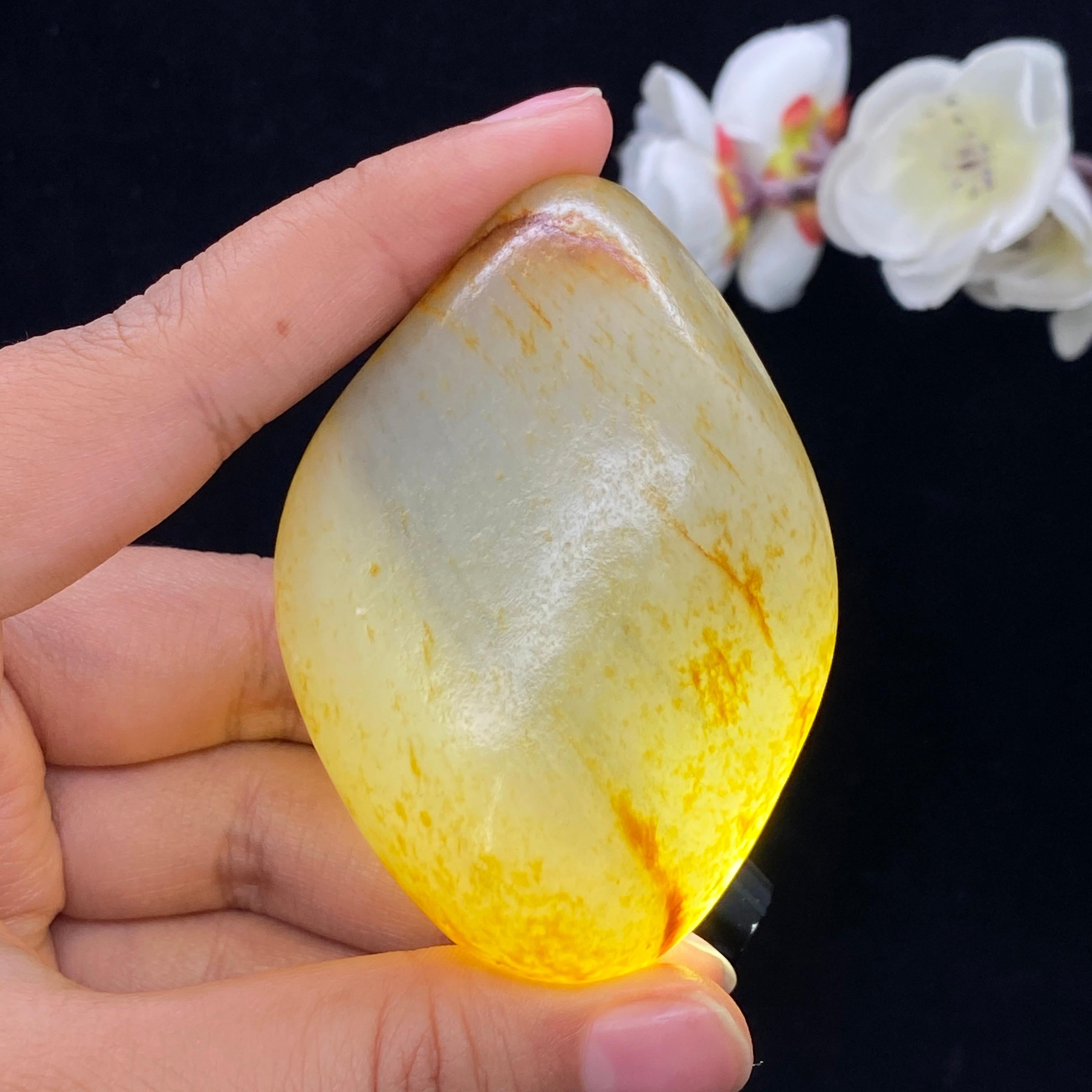 和田玉洒金皮青花底籽料手把件（159.4g）