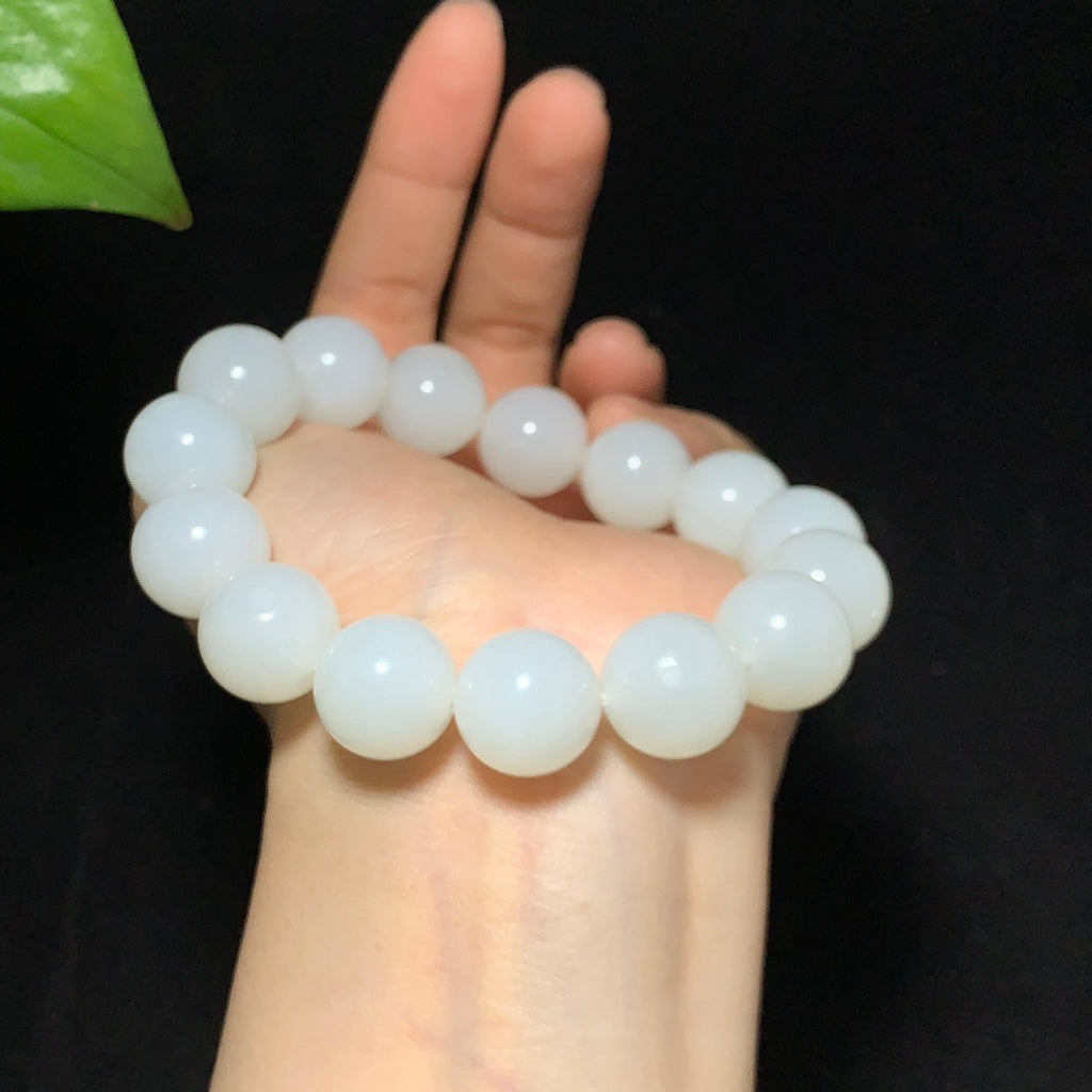收藏级和田山料羊脂白玉圆珠手串（有量20条）（75.6g）
