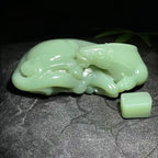 和田玉碧玉粉青马到成功手把件（107.8g）