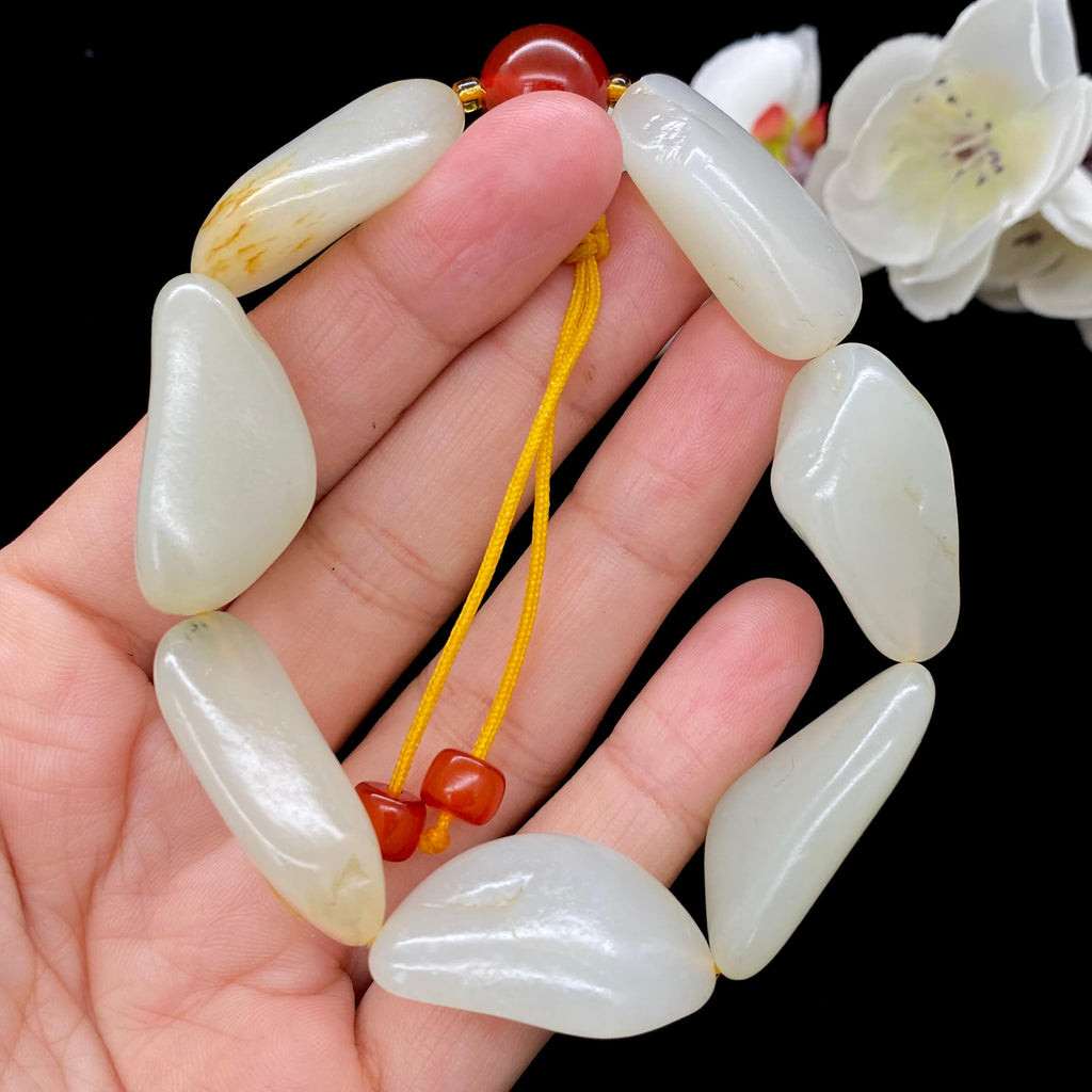 和田玉白玉带洒金皮籽料【精品手串】（50.8g）