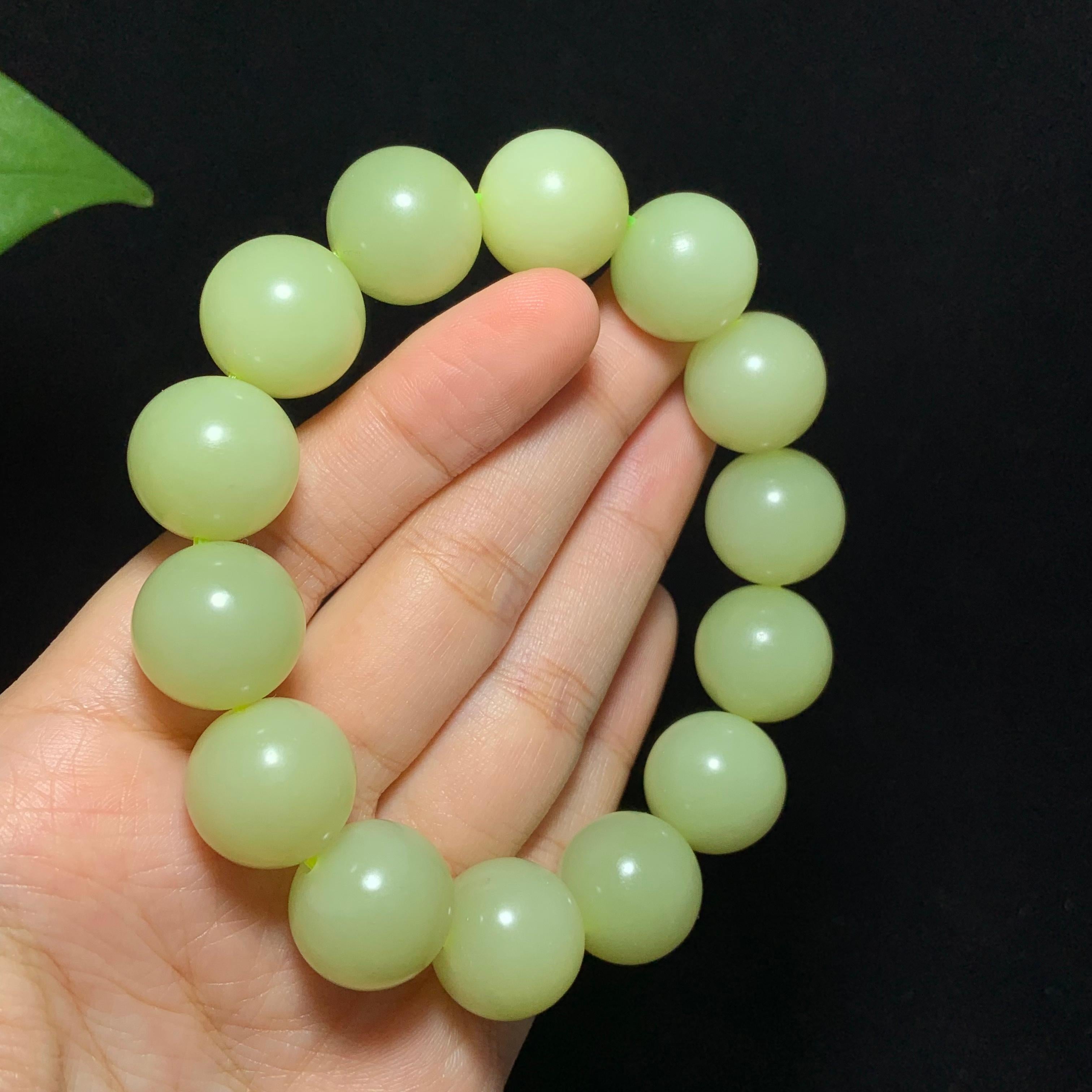 收藏级和田山料黄口圆珠手串（88.5g）