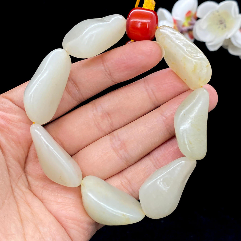 和田玉白玉带洒金皮籽料【精品手串】（75.4g）
