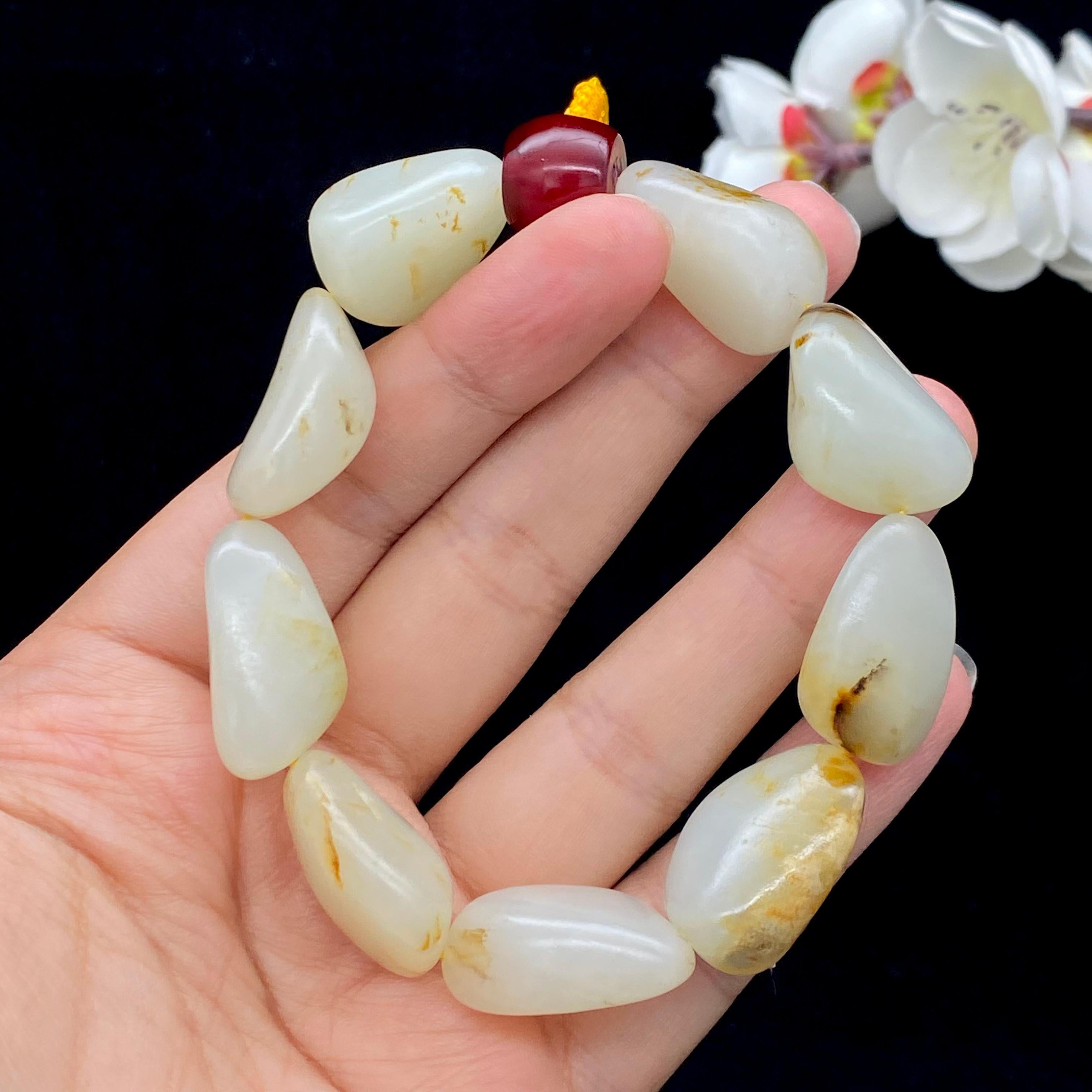 和田玉洒金皮籽料【精品手串】（62.3g）