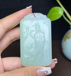 和田玉带翠羊脂玉凤凰观音山水龙牌挂件（66.5g）
