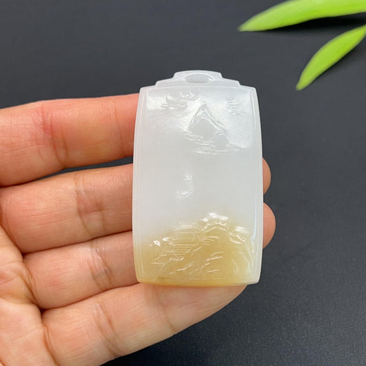 和田玉羊脂白玉一帆风顺山水玉牌（30.0g）