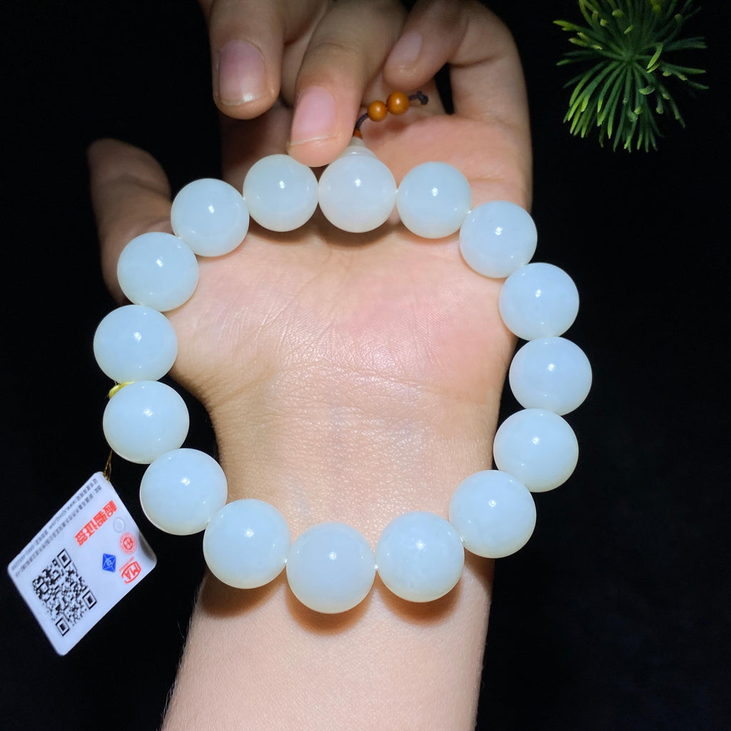 和田玉白玉圆珠手串（67.9g）