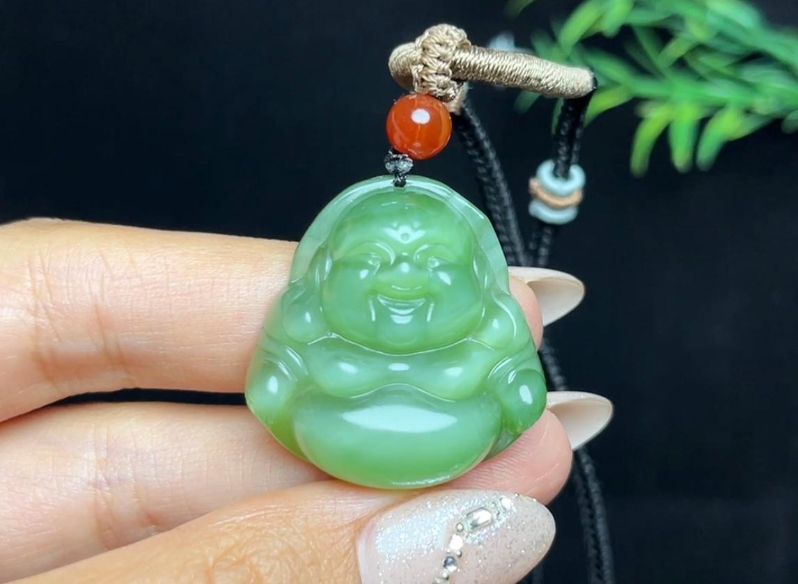 和田玉碧玉猫眼正装佛公（18.0g）