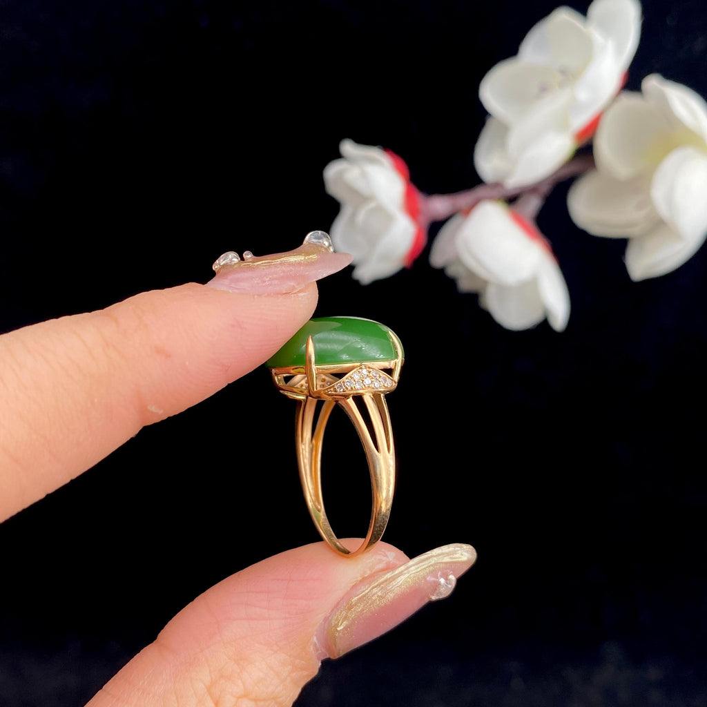 和田玉碧玉18k金镶【戒指】（4g）