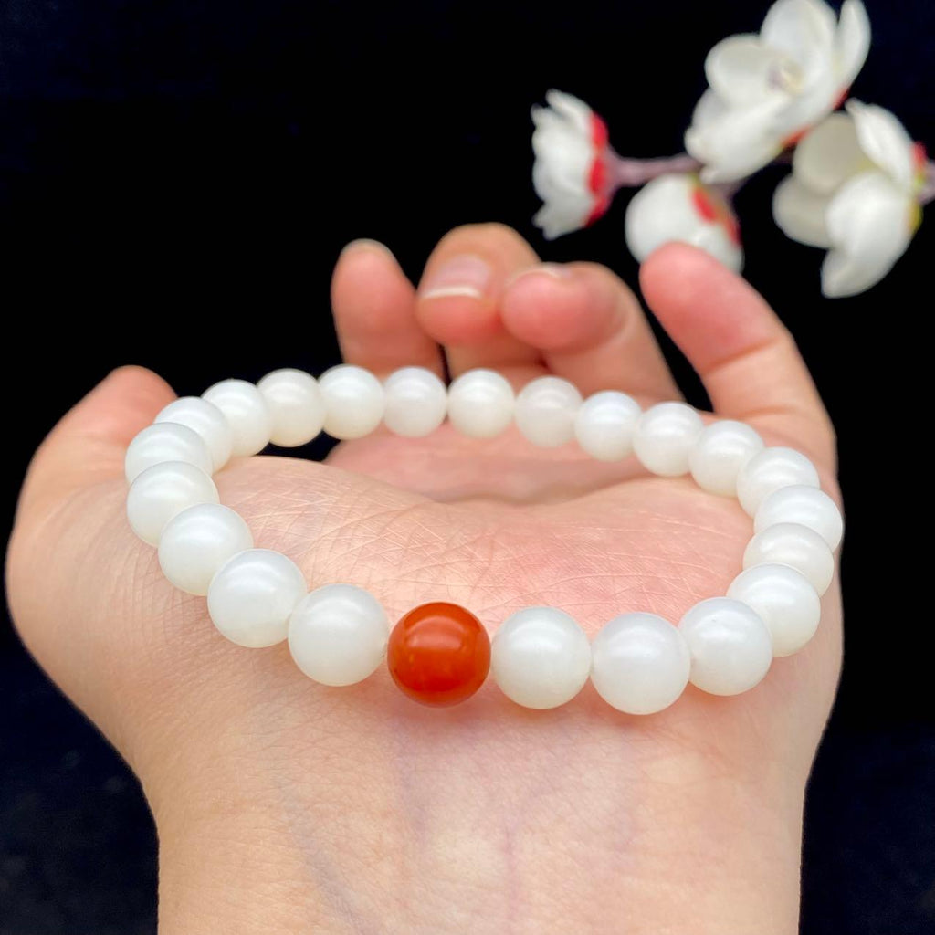 和田玉白玉 米达料【圆珠手串】（18.5g）